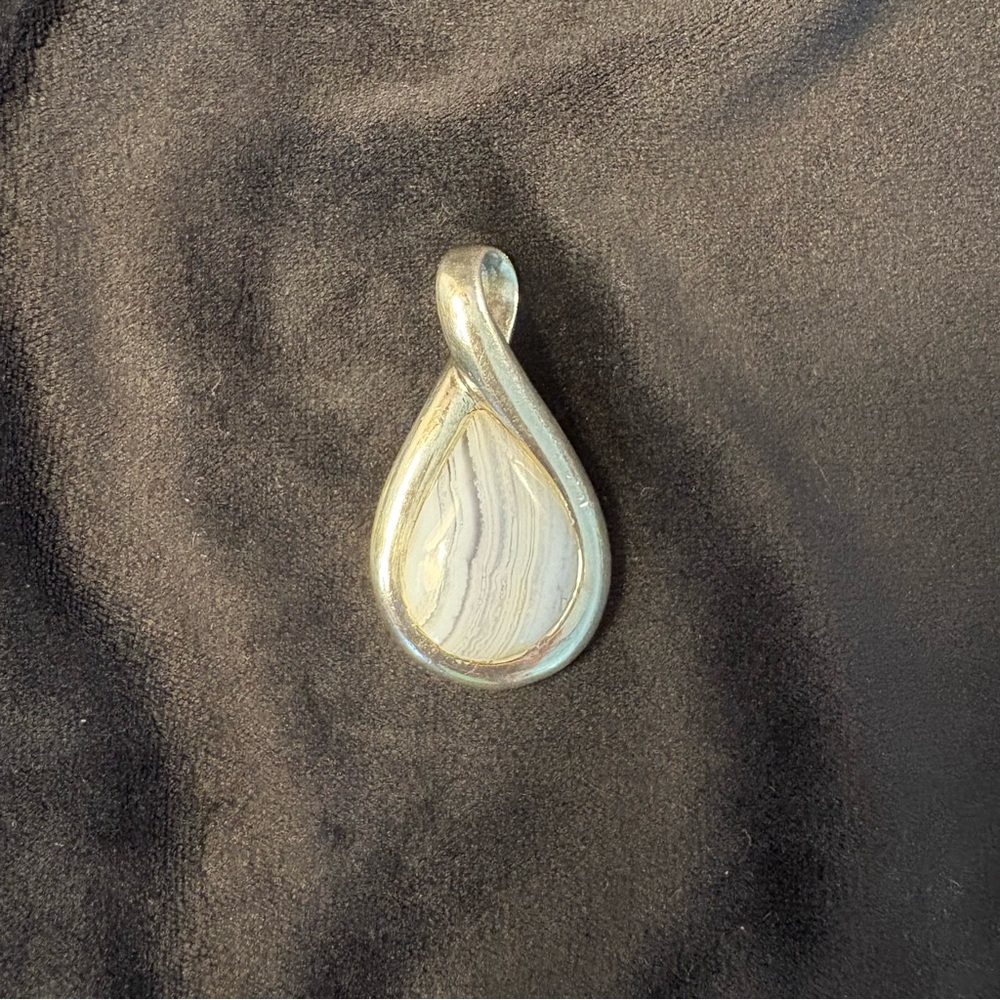 Agate Teardrop Cabochon Sterling Silver Pendant